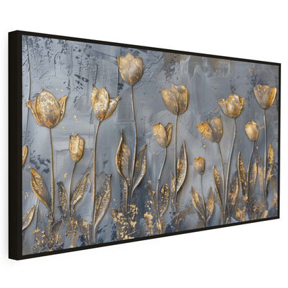 Tableau sur toile d'abstrait bleu et doré effet 3d KWADECO