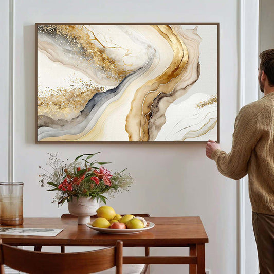 Tableau sur toile de marbre doré à motif vague
