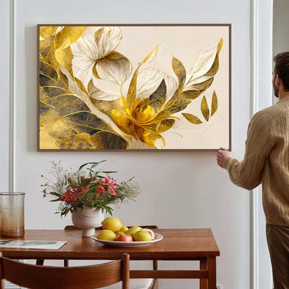 Tableau sur toile de fleurs dorées en 3D moderne art