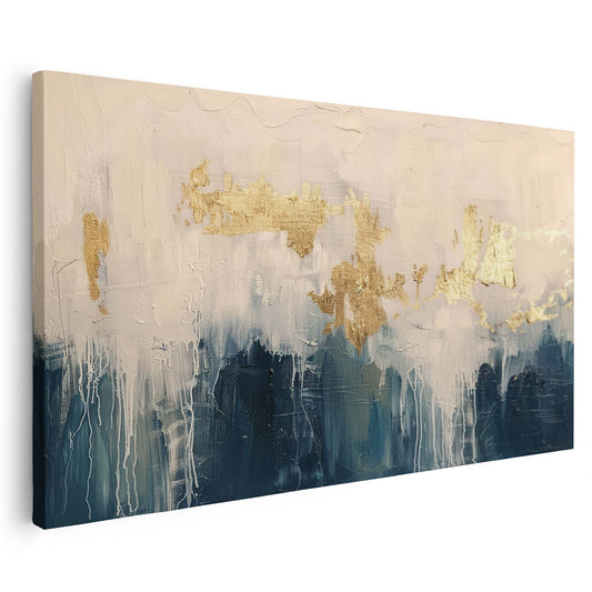 Tableau sur toile d'abstrait moderne  doré et bleu
