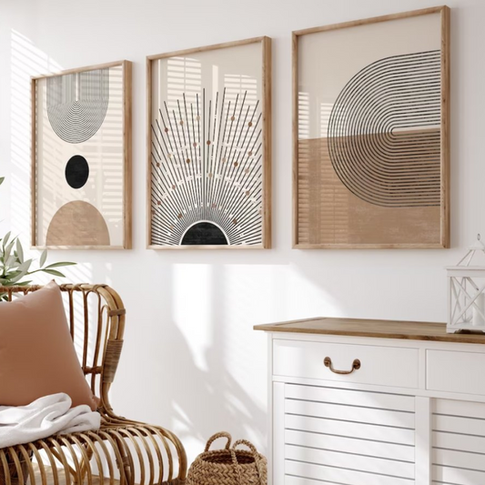 Trio de sous-verres modernes bohèmes en beige et noir