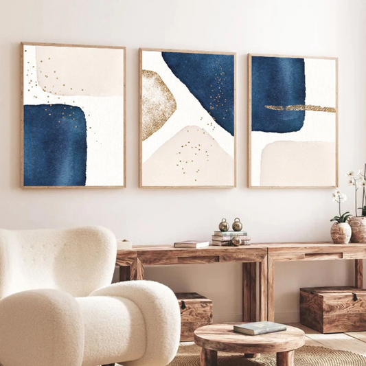 Lot de 3 sous-verres au design abstrait bleu et doré