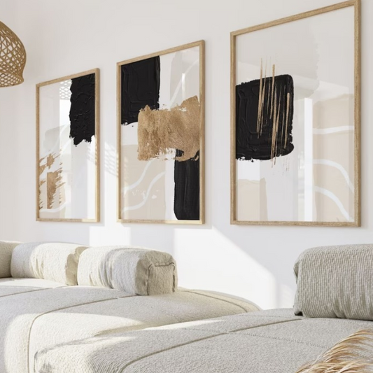 Trio de sous-verres style abstrait moderne en noir et doré