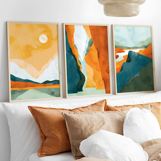 Poster sous verre aux motifs naturels, dans des tons verts et orangés