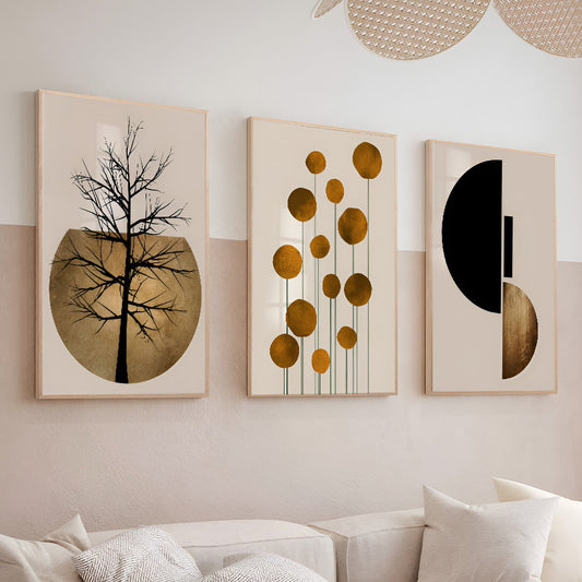 Poster sous verre au motif abstrait de cercles dorés