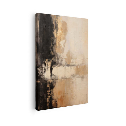 Tableau sur toile verticale d'art abstrait doré et noir moderne
