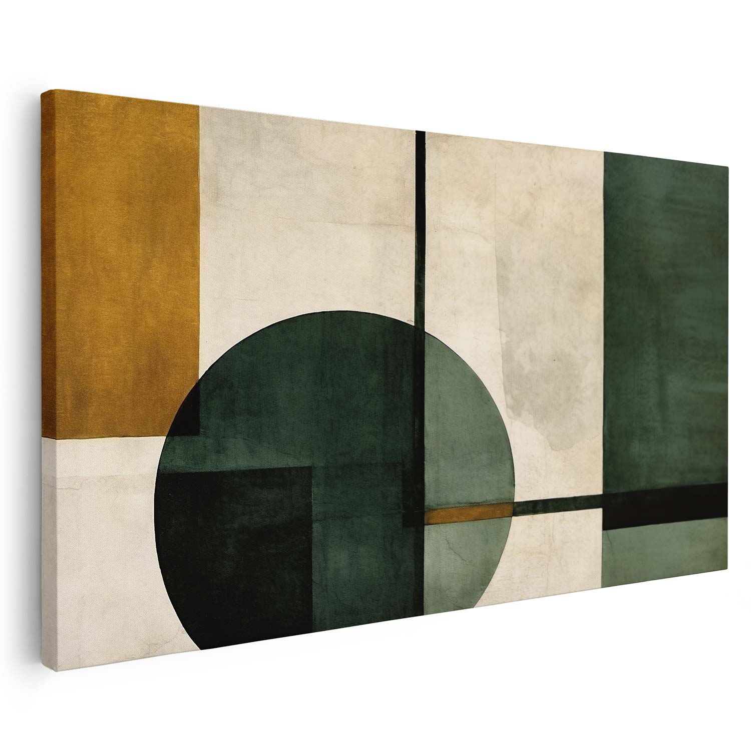 Tableau sur toile d'abstrait de formes vert et orangé KWADECO