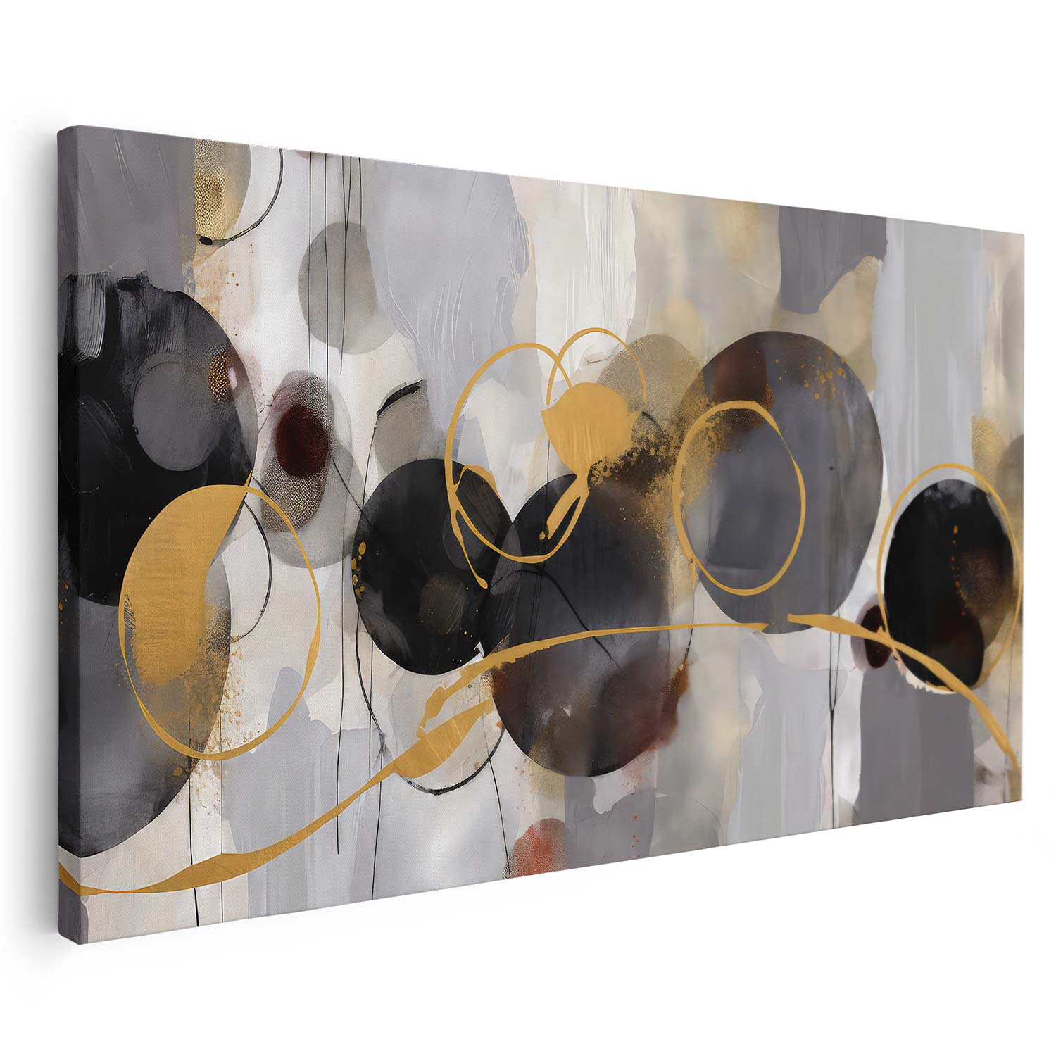 Tableau abstrait de cercles noir et doré KWADECO