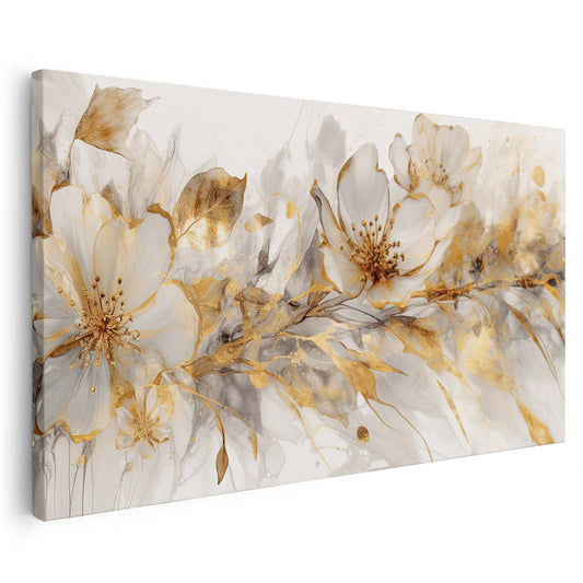 Tableau sur toile de fleurs dorées sur un fond banc