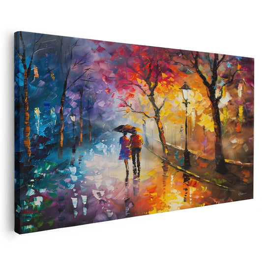 Tableau sur toile d'un couple romantique dans une forêt