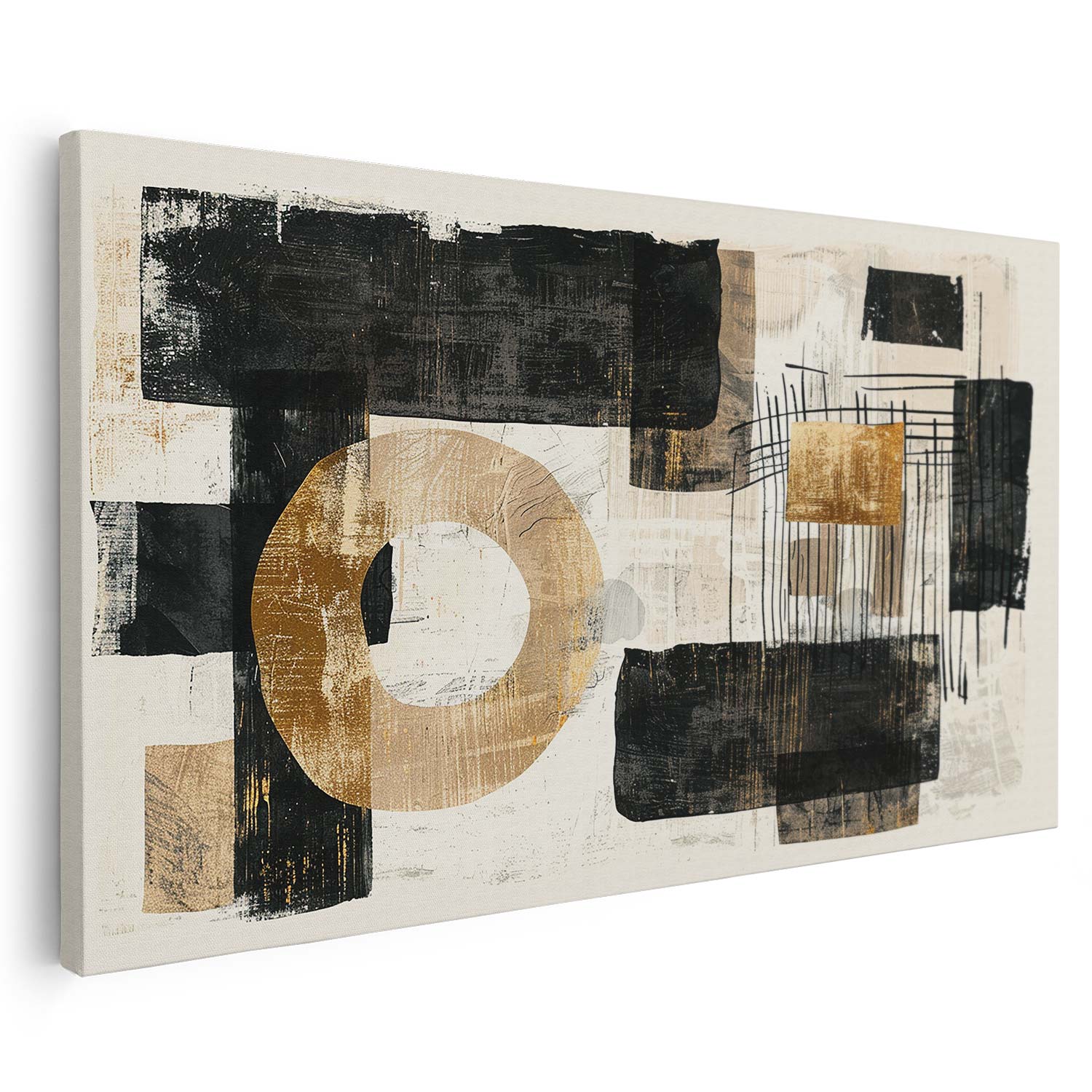 Tableau sur toile d'abstraction noir et doré KWADECO