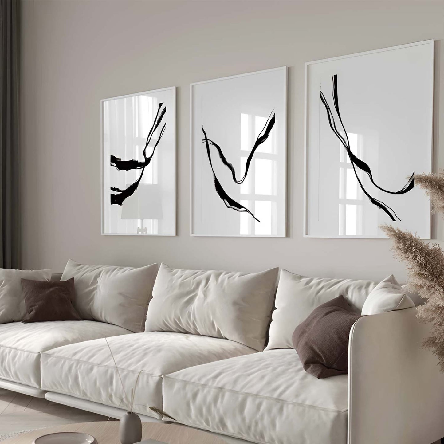 Poster sous verre noir t blanc lignes d'art KWADECO