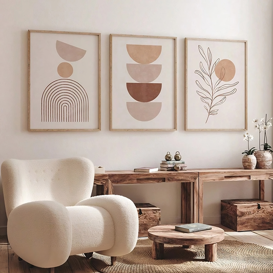 Lot de 3 sous-verres bohèmes beige et marron au design artistique